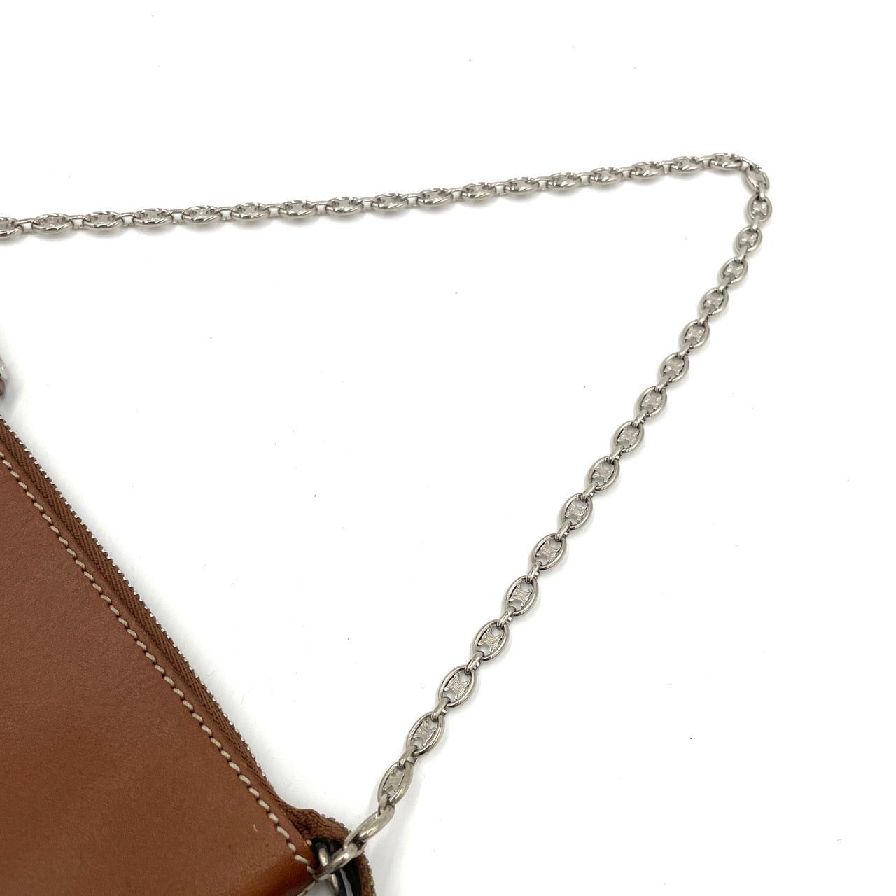 CELINE Chain Pouch Leather Brown Vintage