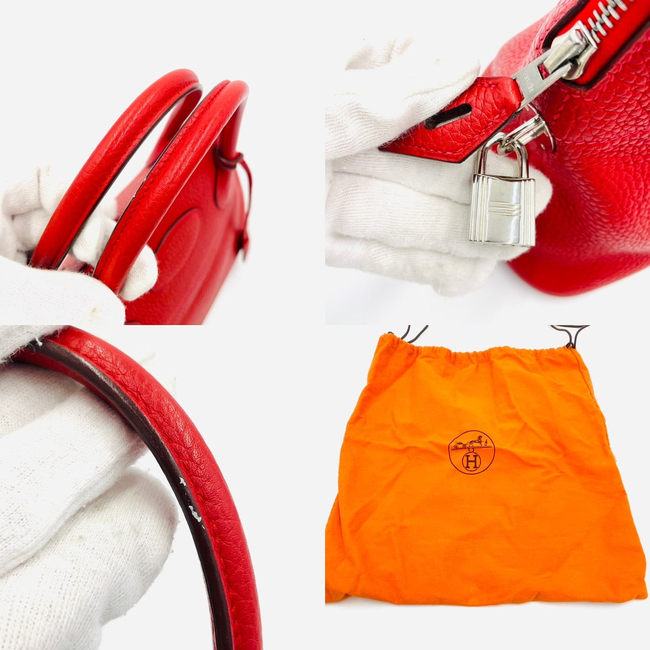 Hermes Bollide Handbag Red Leather