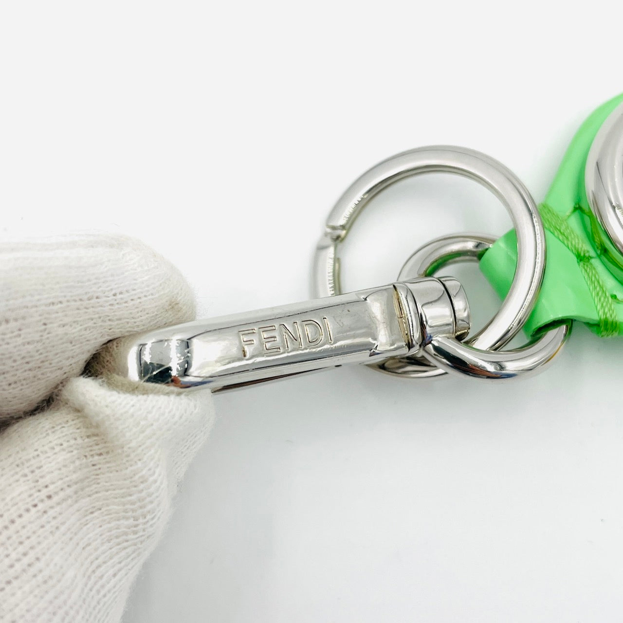 FENDI Logo Green Silver Key Holder