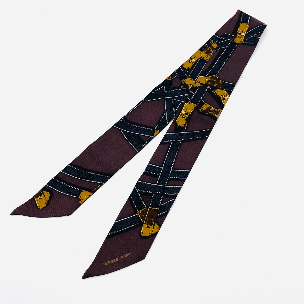 HERMES Twilly Silk 100% Dark Brown
