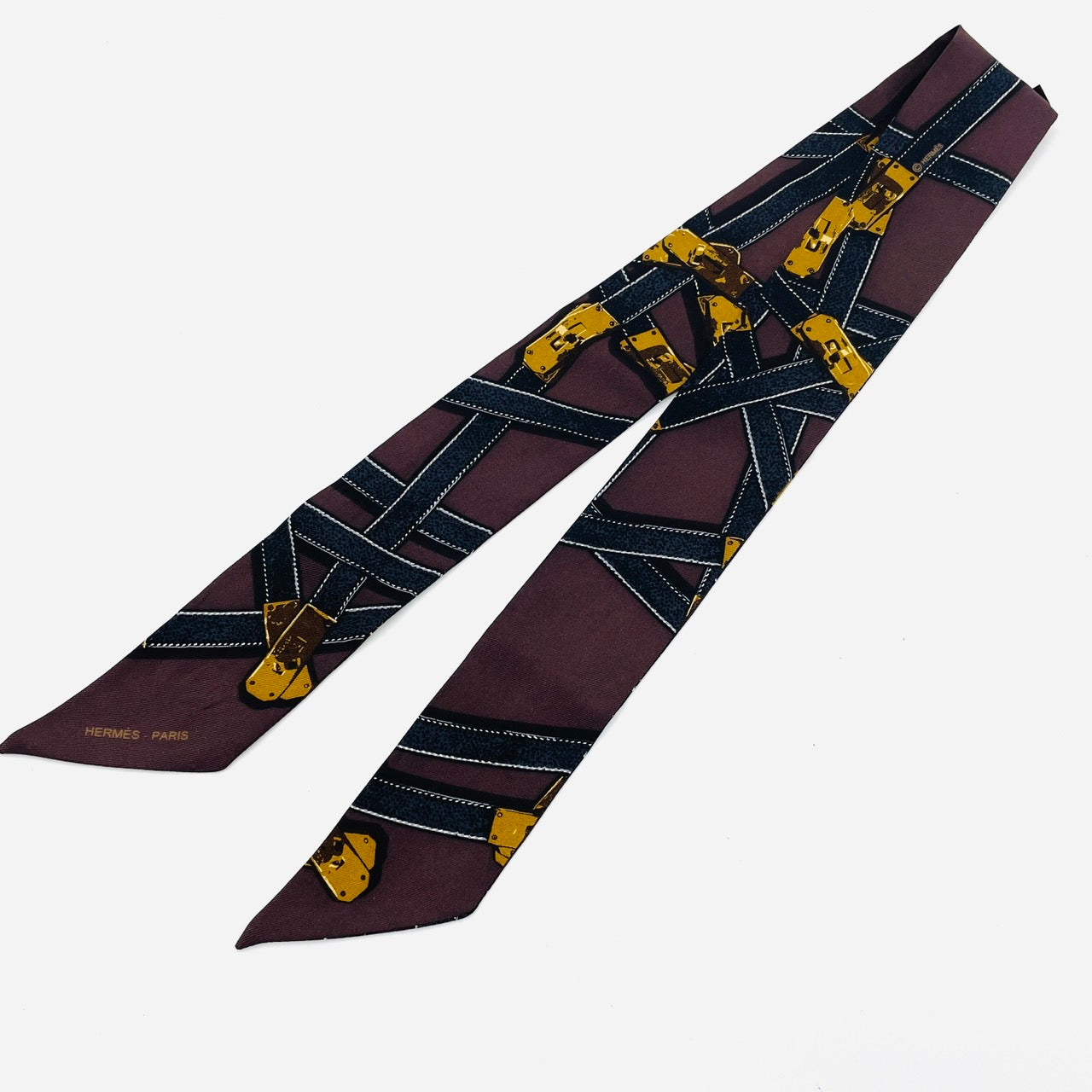 HERMES Twilly Silk 100% Dark Brown