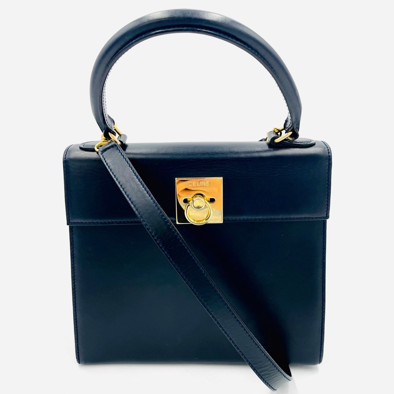 CELINE Vintage Leather 2 Way Black Hand Bag