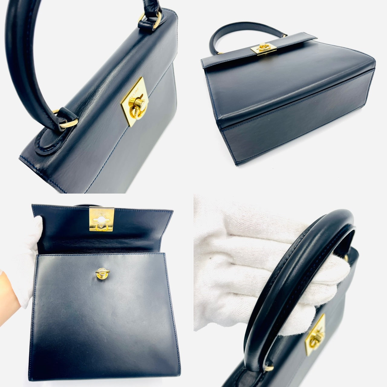 CELINE Vintage Leather 2 Way Black Hand Bag