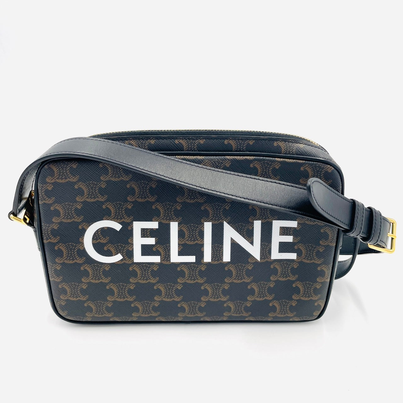 CELINE Trionf Messenger Shoulder Bag Black Brown