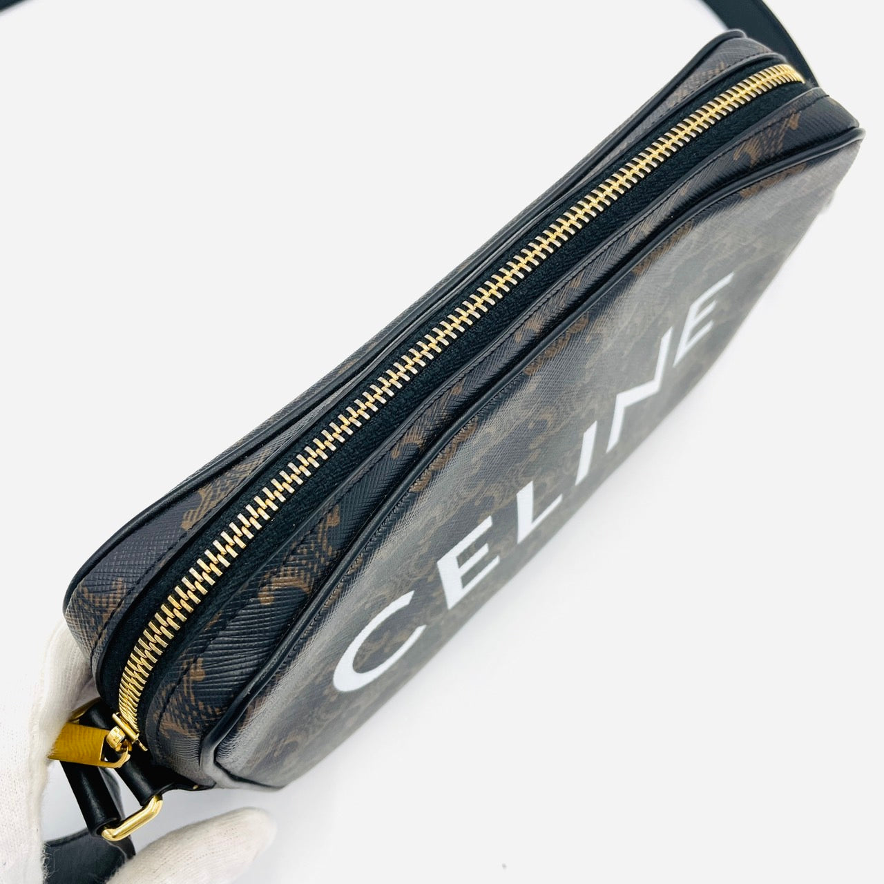 CELINE Trionf Messenger Shoulder Bag Black Brown