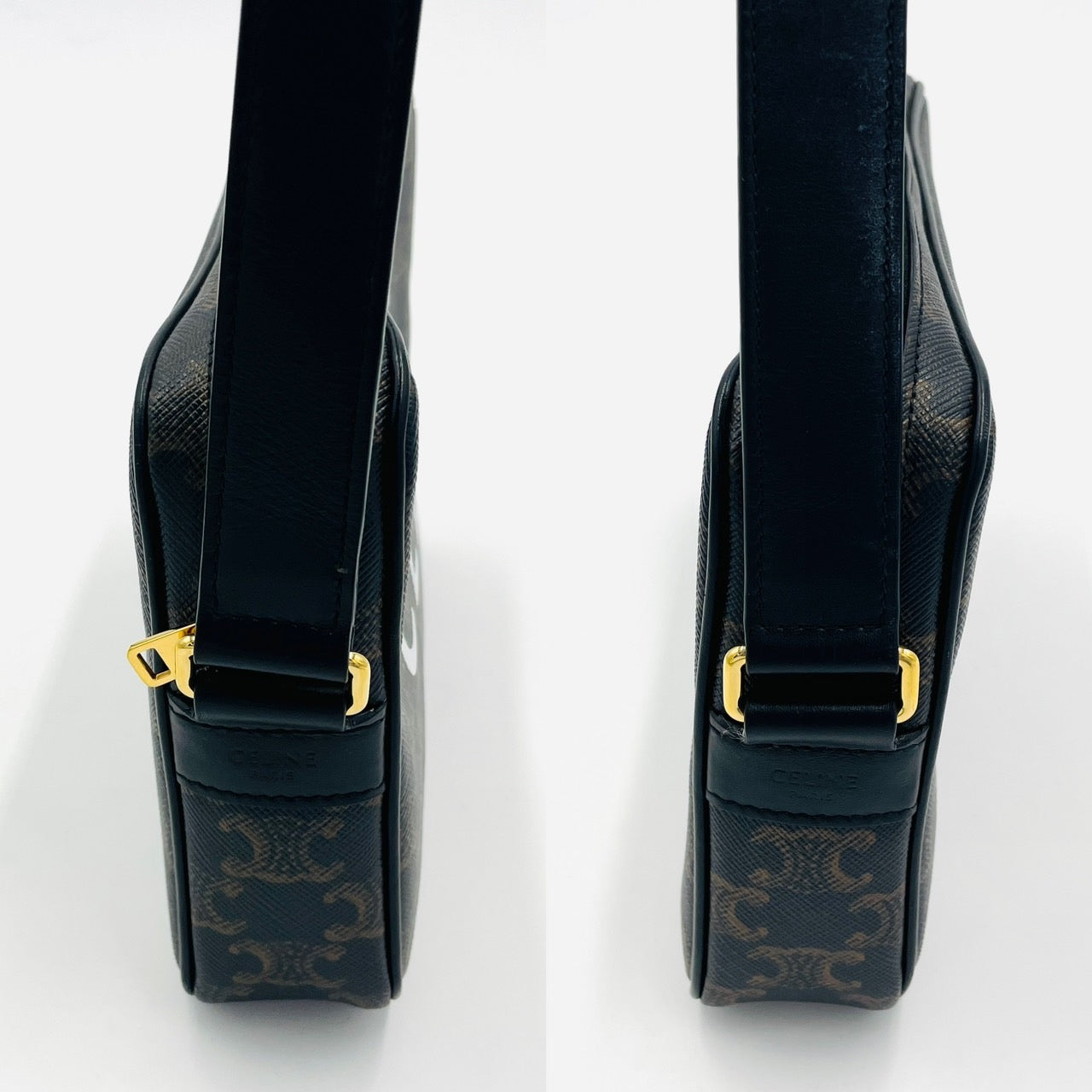 CELINE Trionf Messenger Shoulder Bag Black Brown