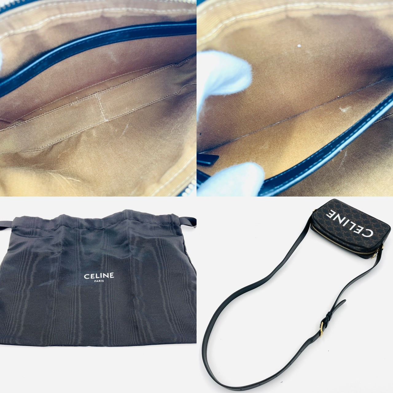 CELINE Trionf Messenger Shoulder Bag Black Brown