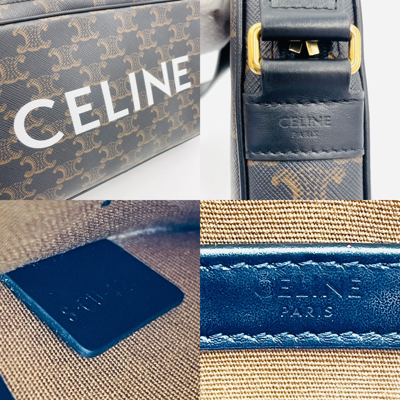 CELINE Trionf Messenger Shoulder Bag Black Brown