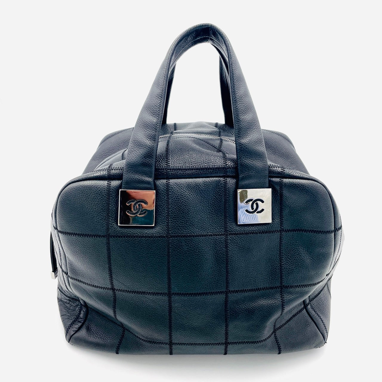 CHANEL CHOCOLATE BAR Soft Caviar Black Leather Handbag Black