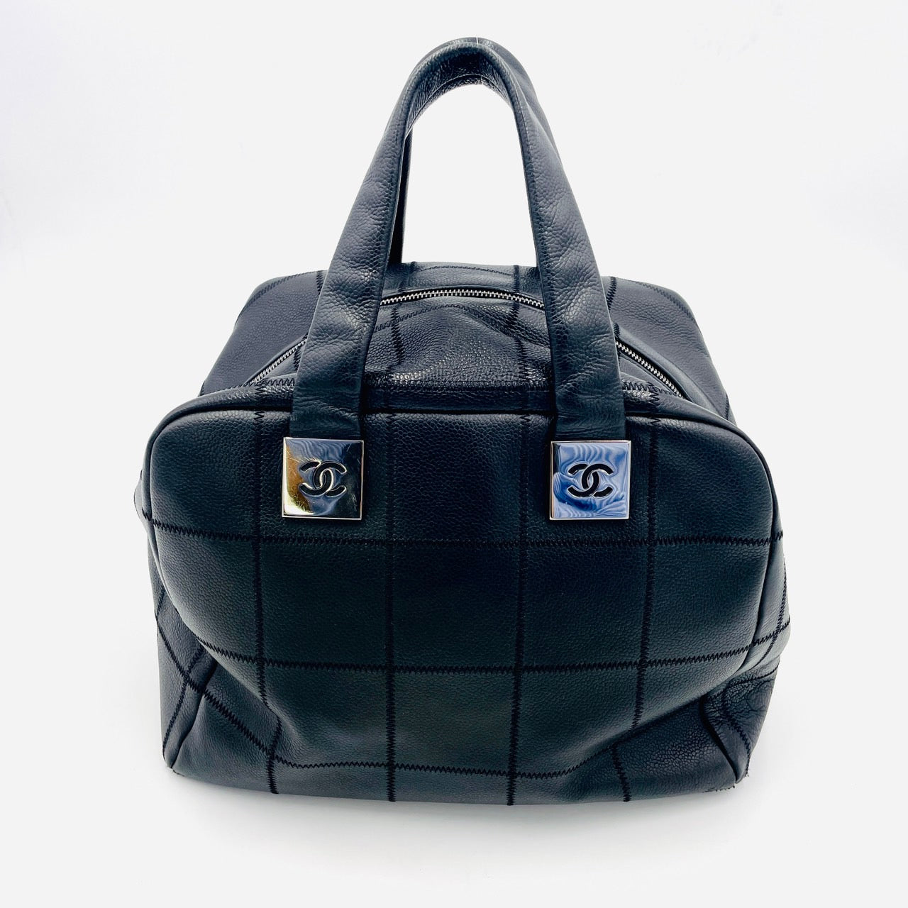 CHANEL CHOCOLATE BAR Soft Caviar Black Leather Handbag Black