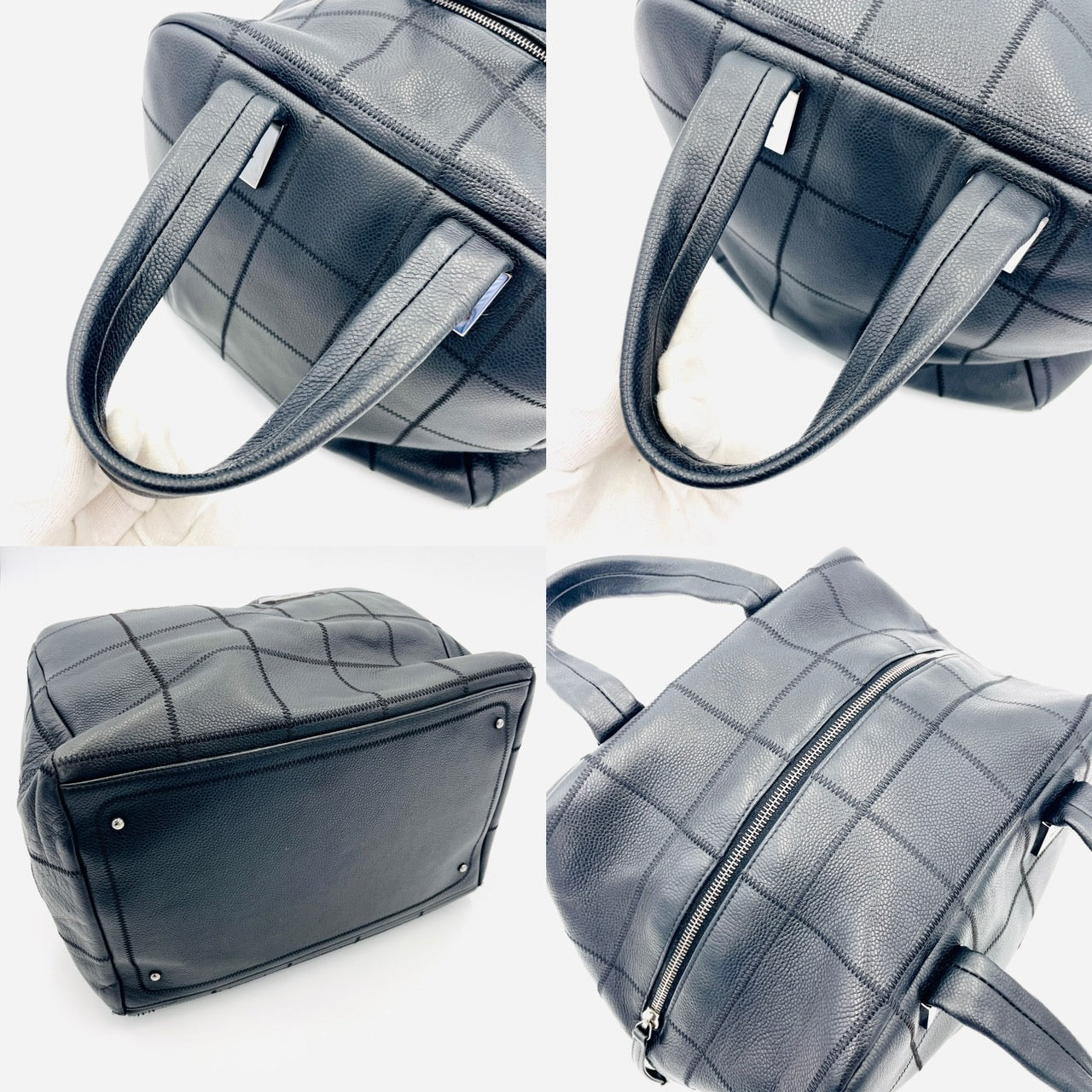 CHANEL CHOCOLATE BAR Soft Caviar Black Leather Handbag Black