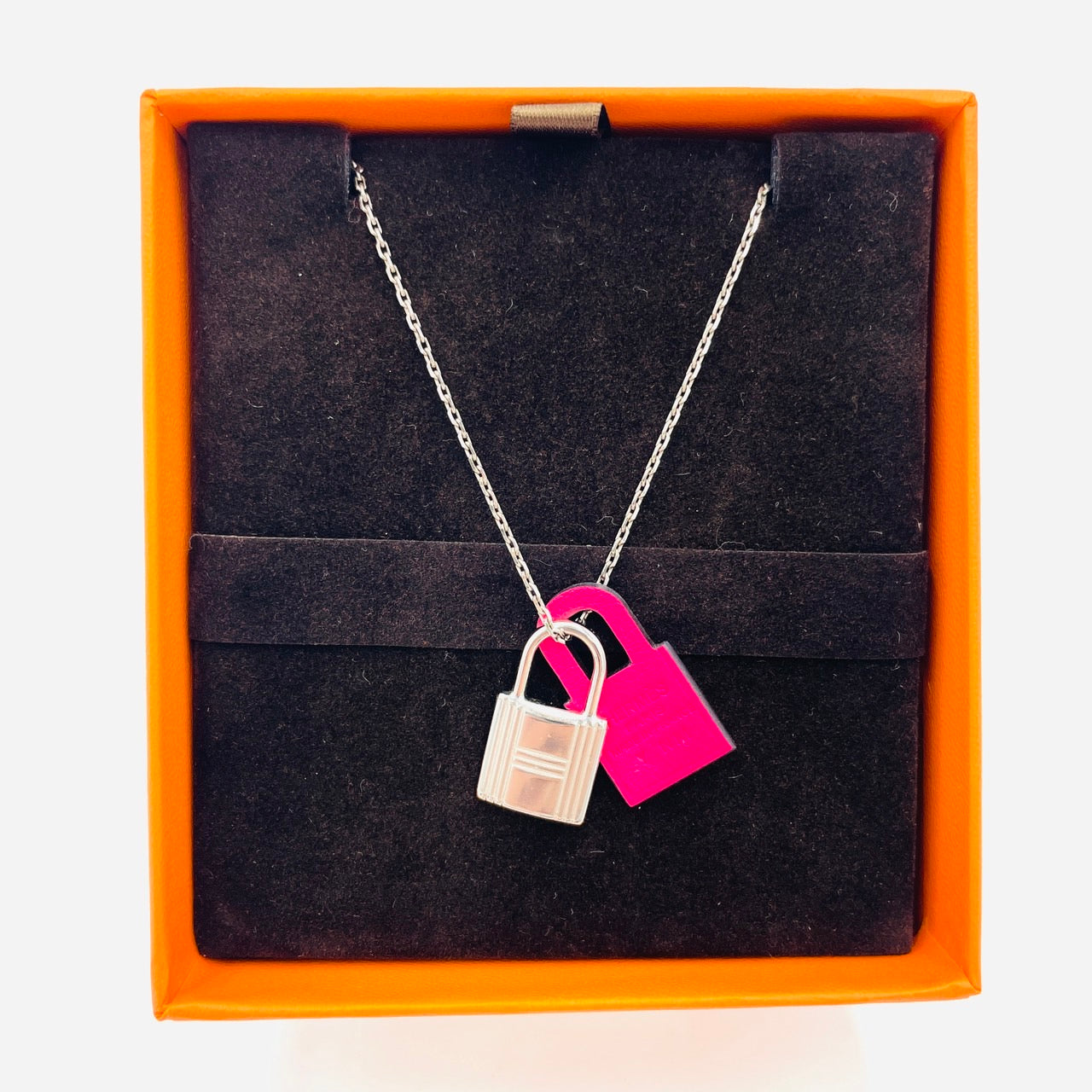HERMES O'Kelly Necklace Pink Silver Plated