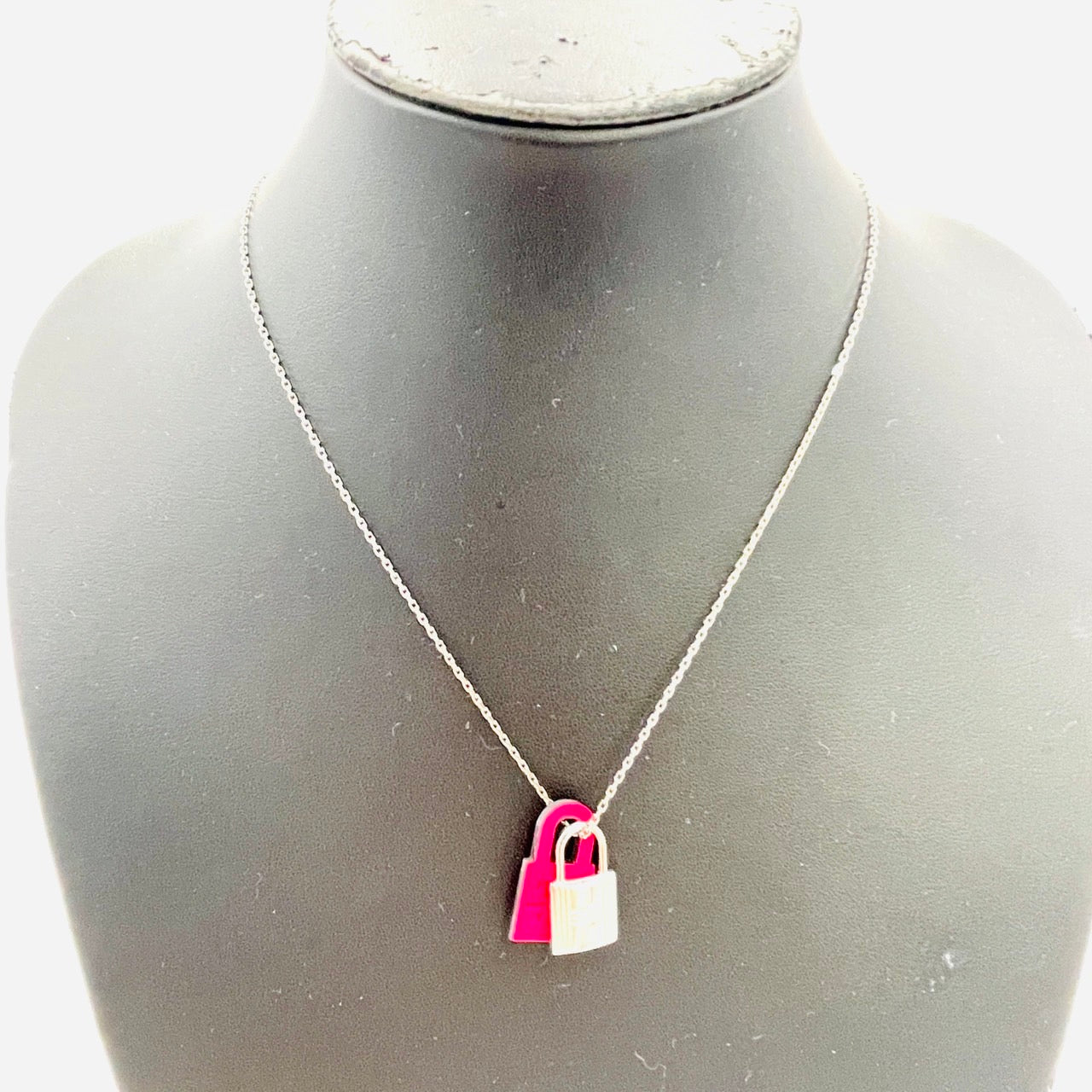 HERMES O'Kelly Necklace Pink Silver Plated