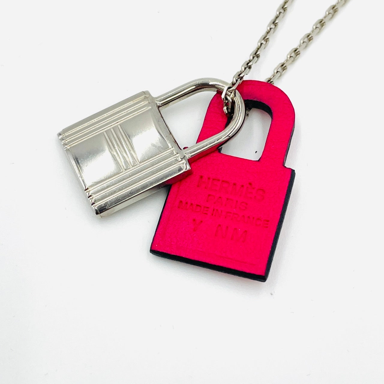 HERMES O'Kelly Necklace Pink Silver Plated