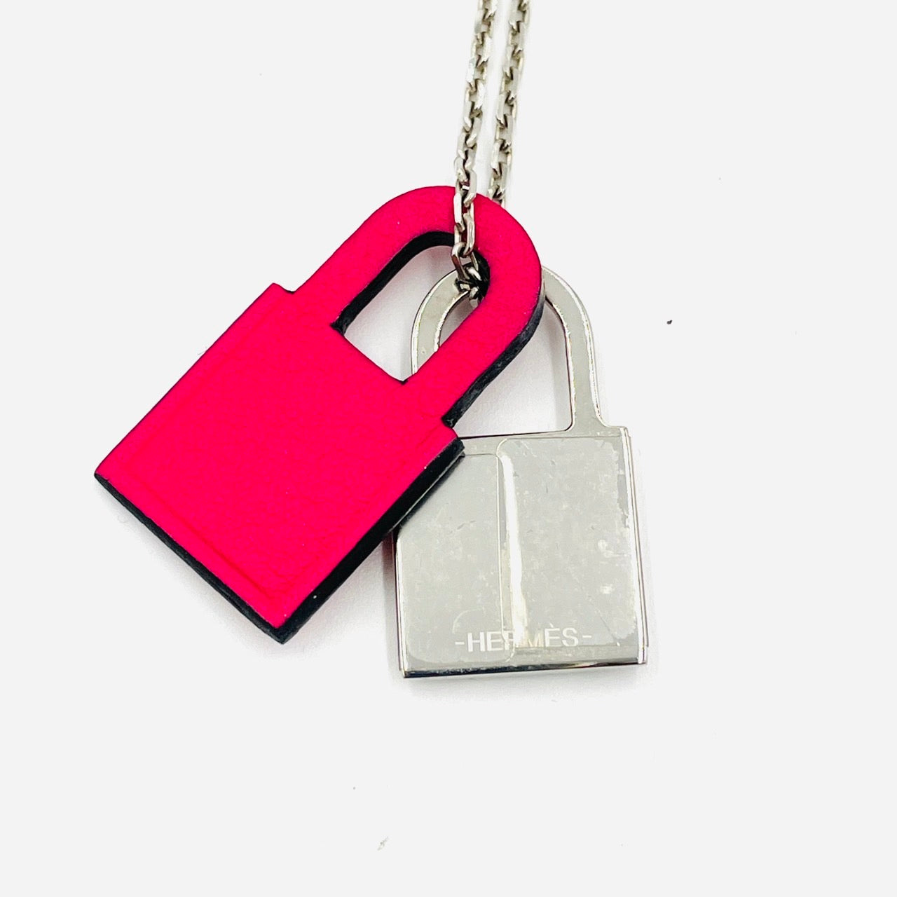 HERMES O'Kelly Necklace Pink Silver Plated