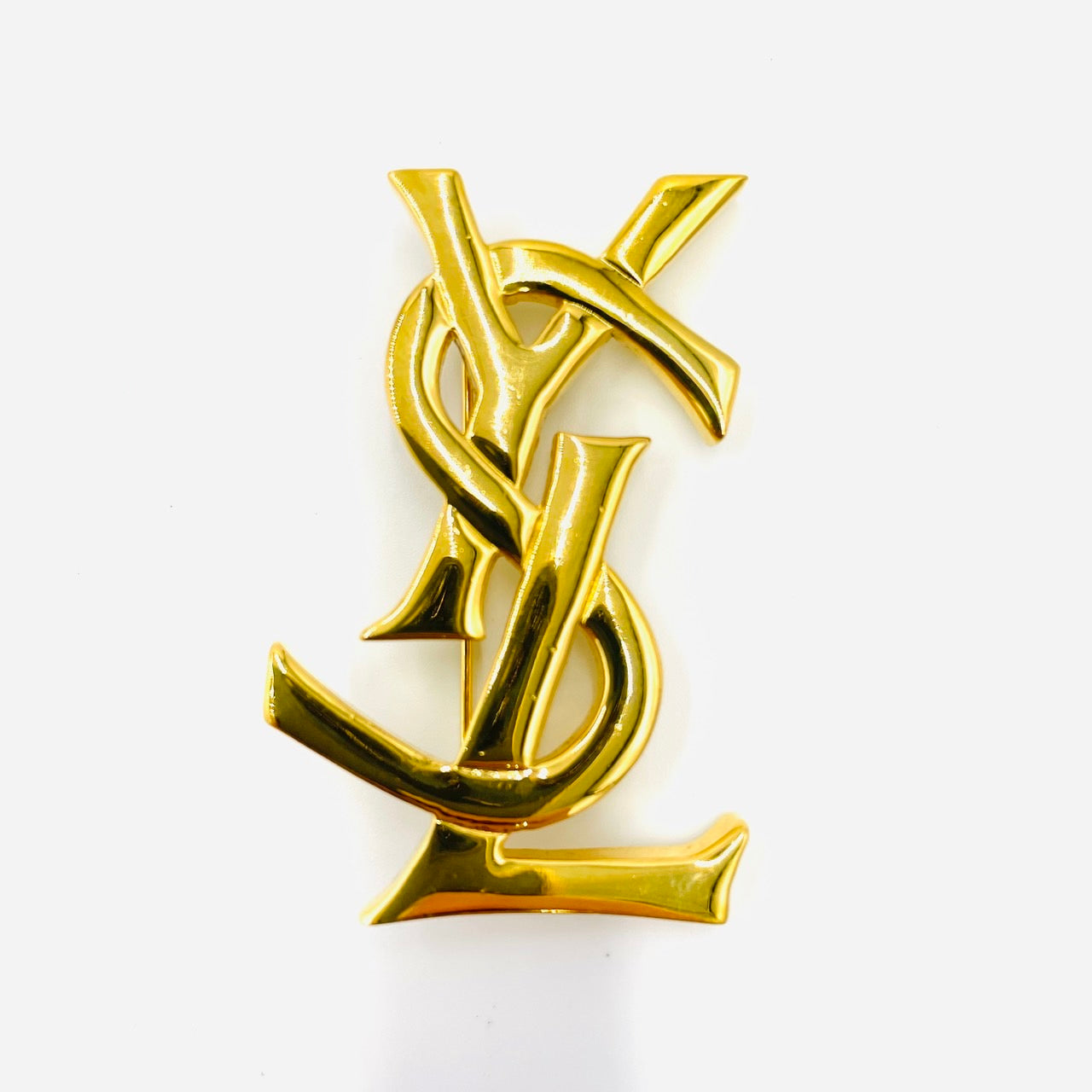 YVES SAINT LAURENT YSL Logo Brooch Gold Women