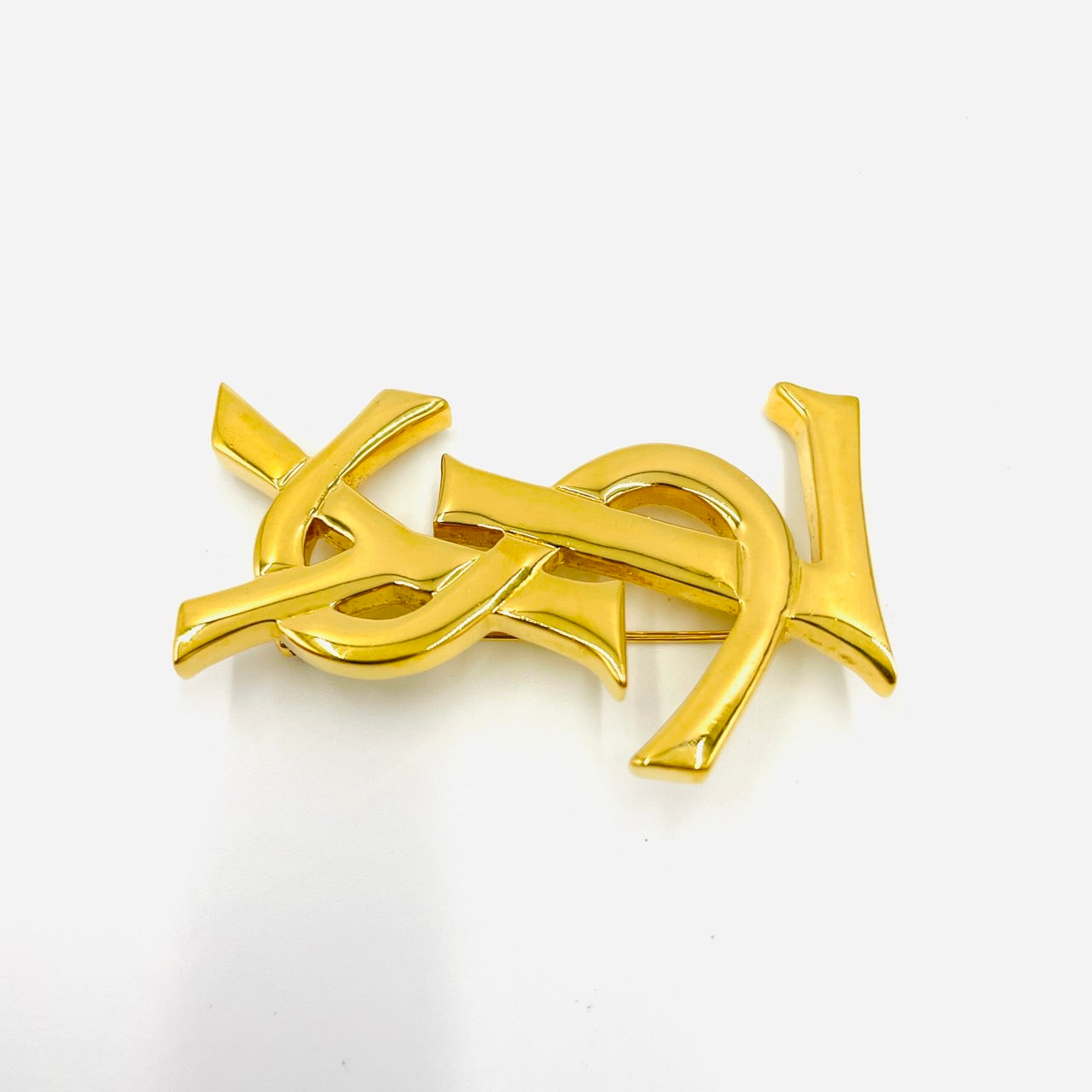 YVES SAINT LAURENT YSL Logo Brooch Gold Women