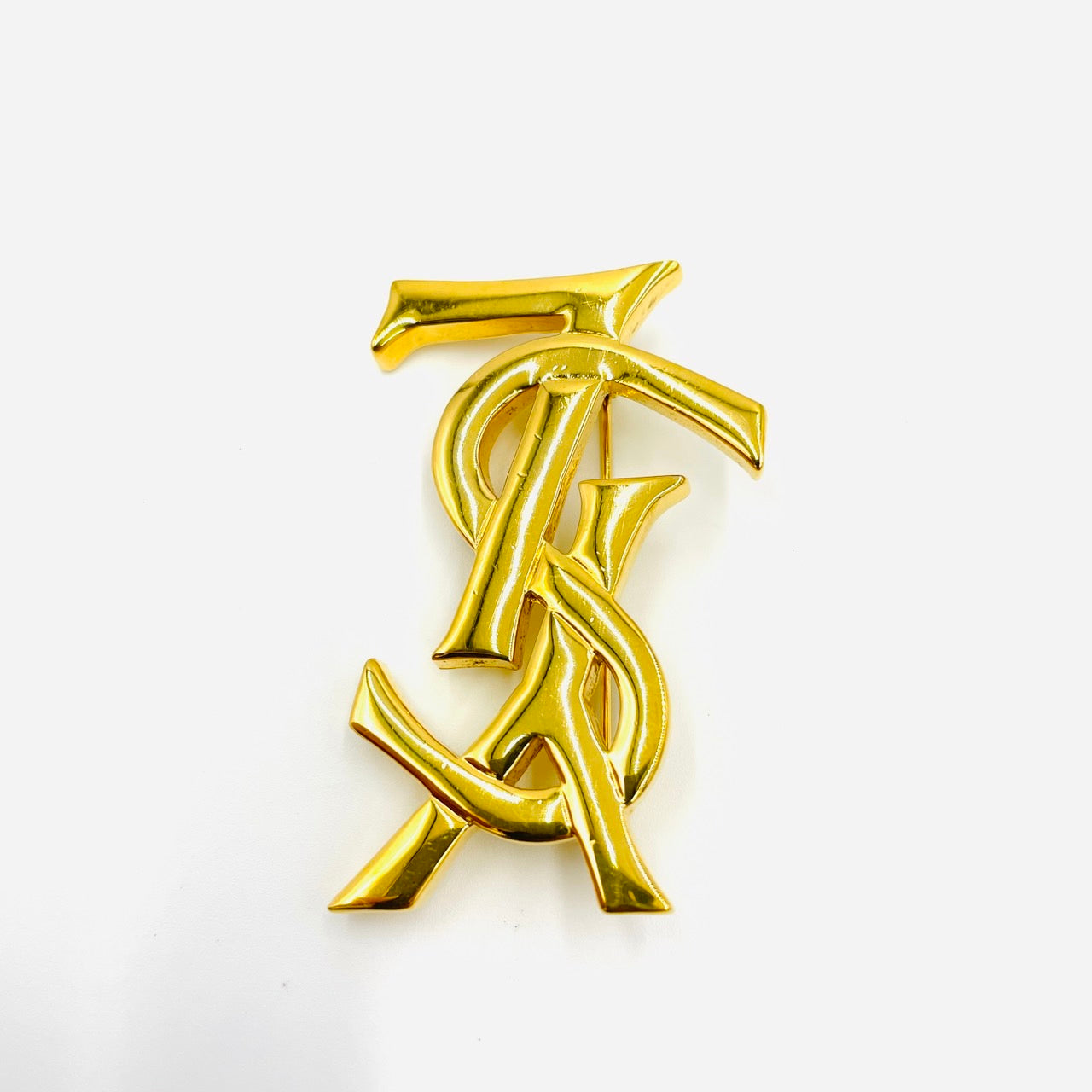 YVES SAINT LAURENT YSL Logo Brooch Gold Women