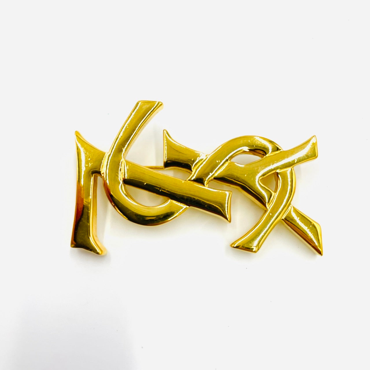 YVES SAINT LAURENT YSL Logo Brooch Gold Women