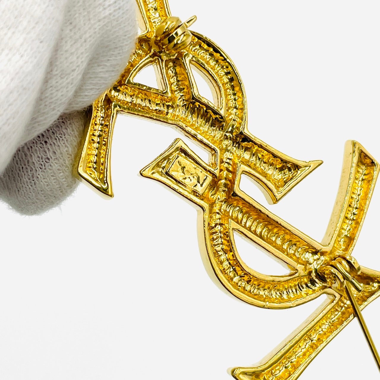 YVES SAINT LAURENT YSL Logo Brooch Gold Women