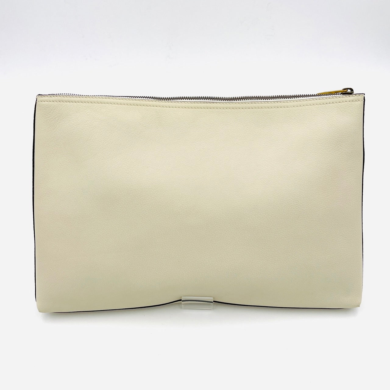 GUCCI Logo Print Leather Clutch Bag White Beige