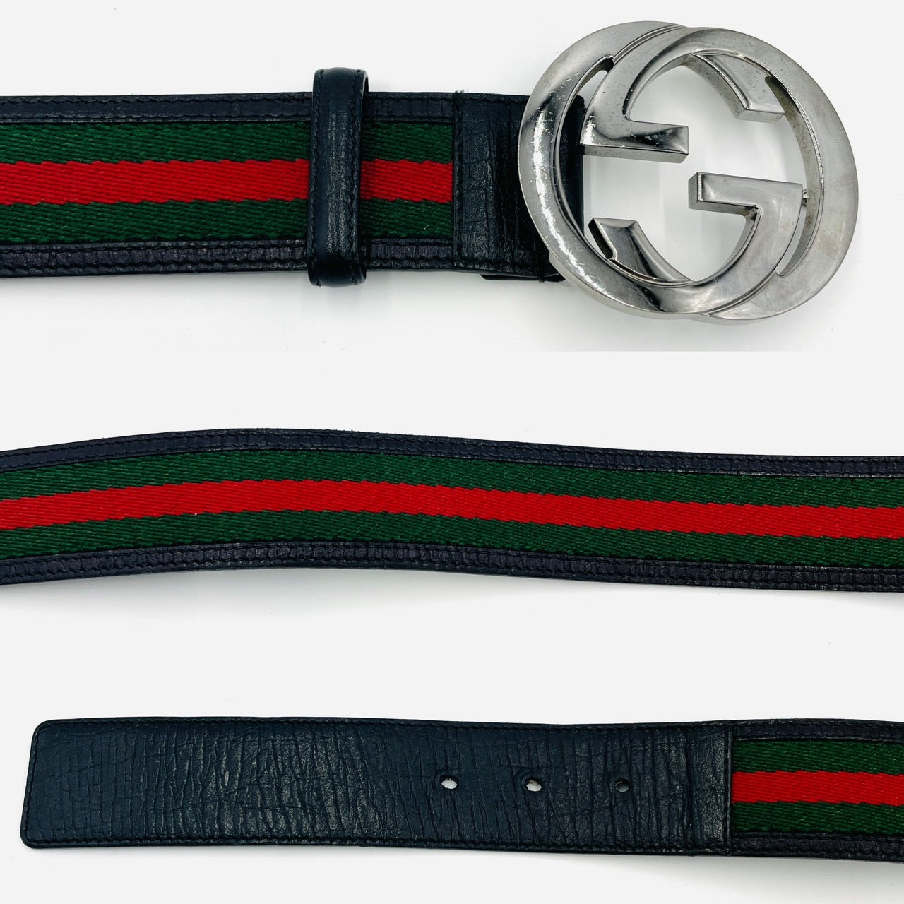 GUCCI Sherry Line Belt Canvas Leather