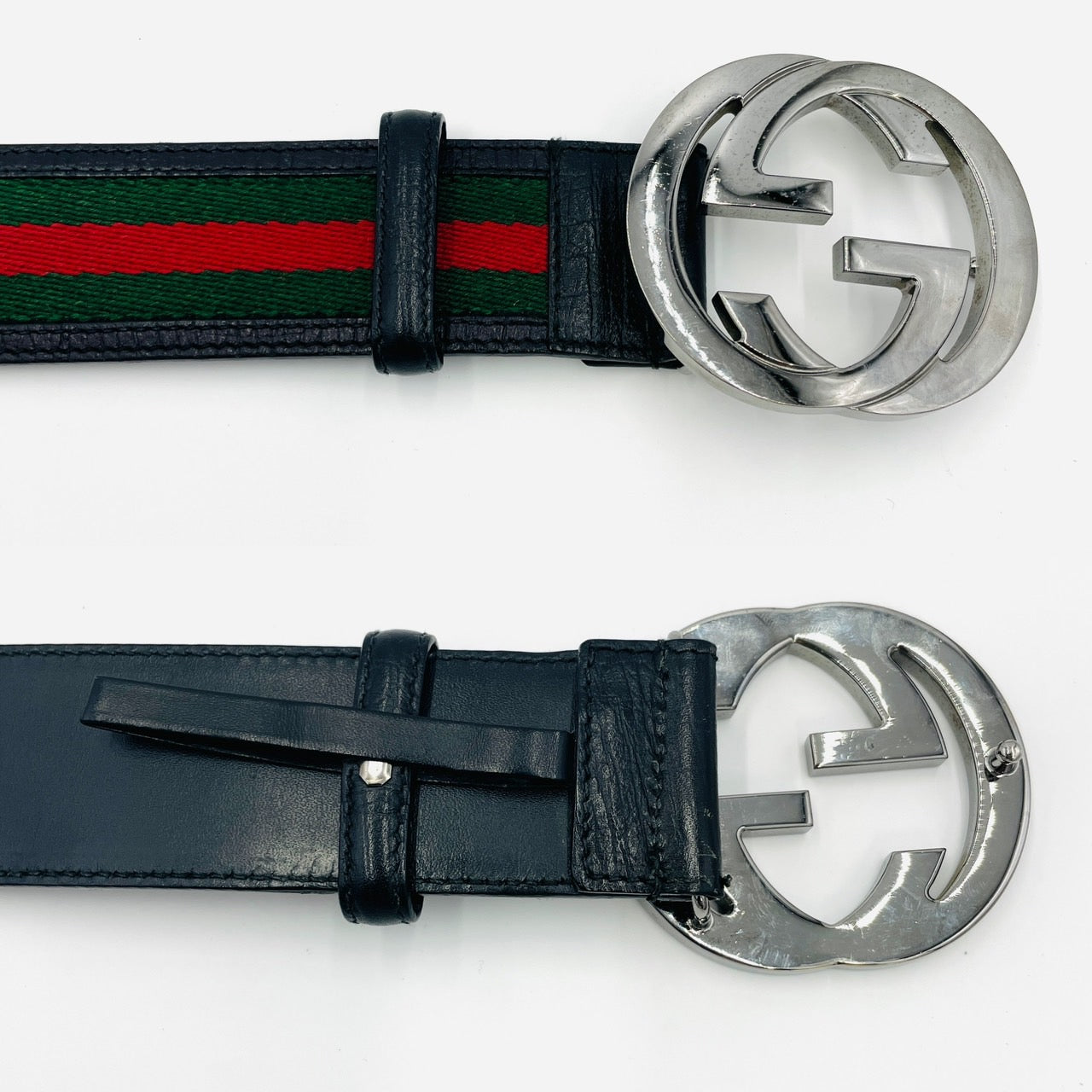 GUCCI Sherry Line Belt Canvas Leather