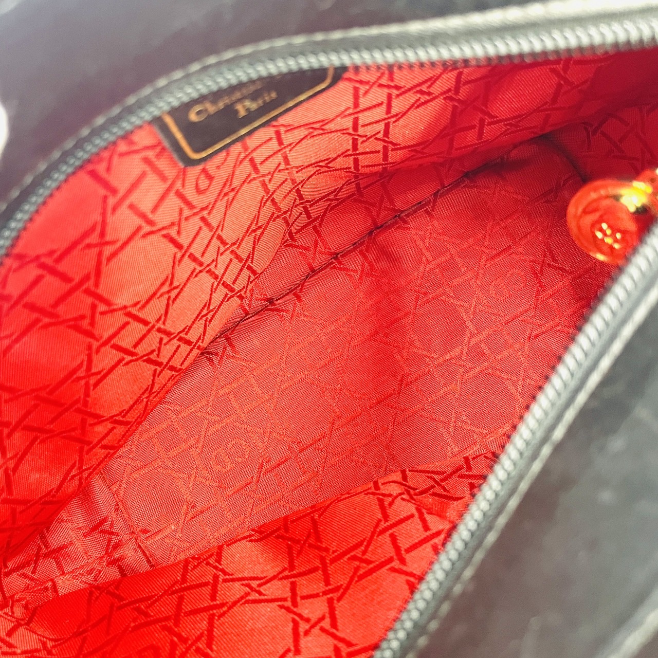 Christian Dior red handbag Black leather