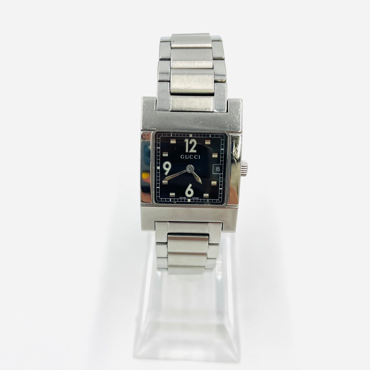 GUCCI WATCH Silver Quartz QZ Black Unisex
