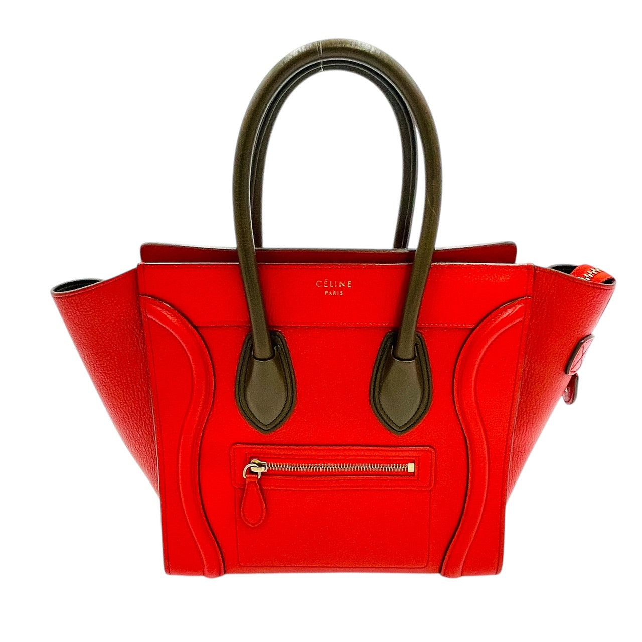 CELINE Luggage Micro Shopper Handbag Red
