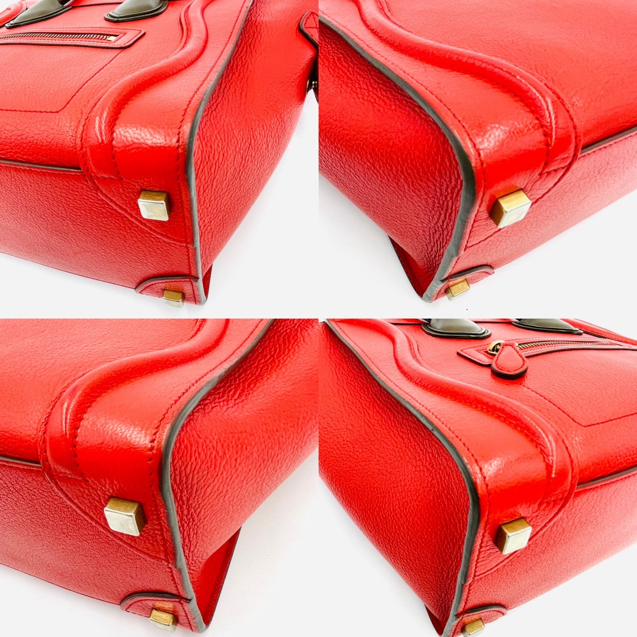 CELINE Luggage Micro Shopper Handbag Red