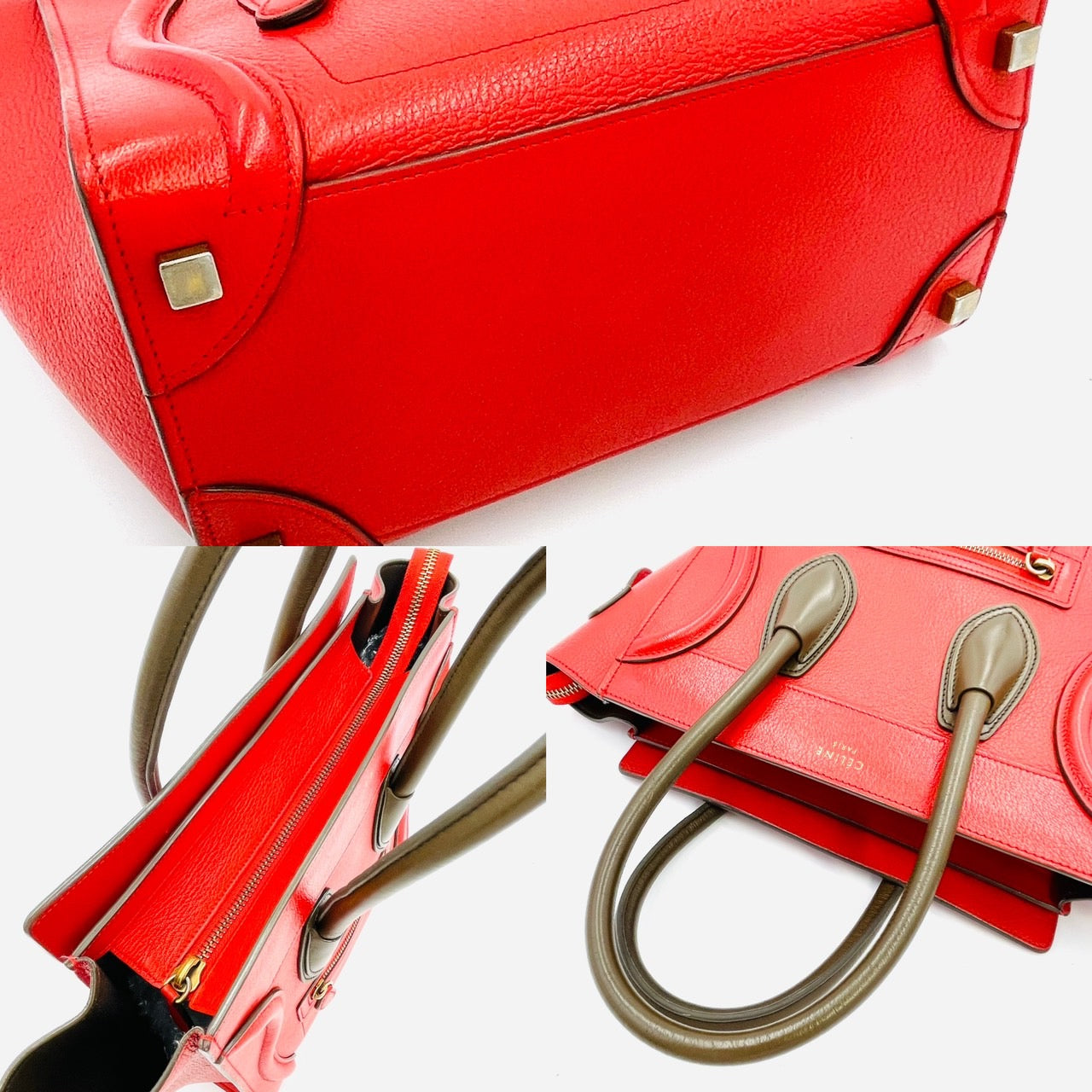 CELINE Luggage Micro Shopper Handbag Red