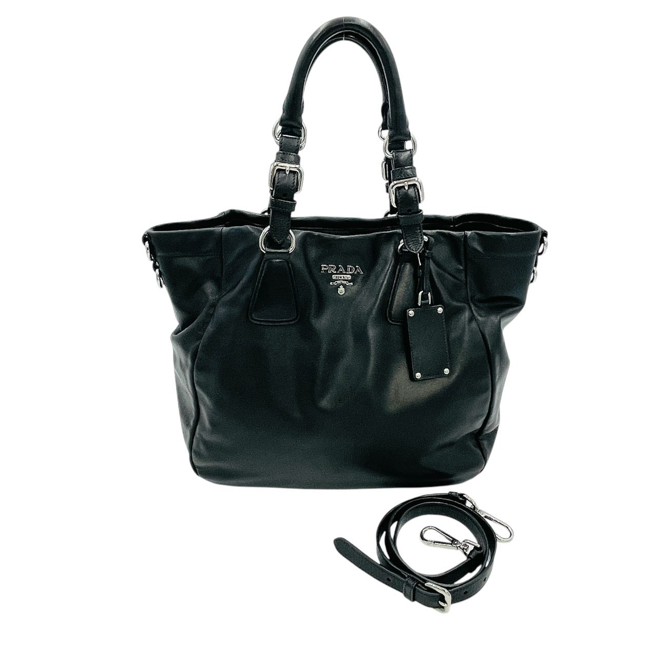 PRADA Tote Bag 2way Leather Black