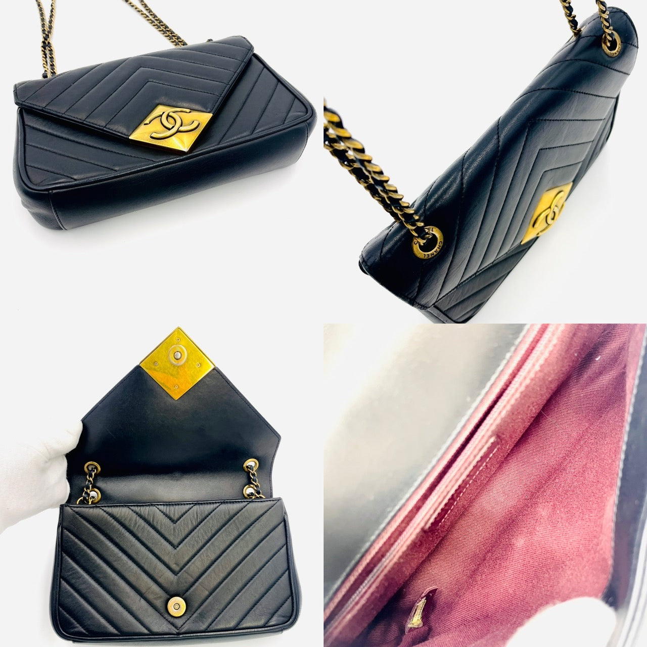 CHANEL MATRASSE Black Lamb Skin Chain Shoulder Bag