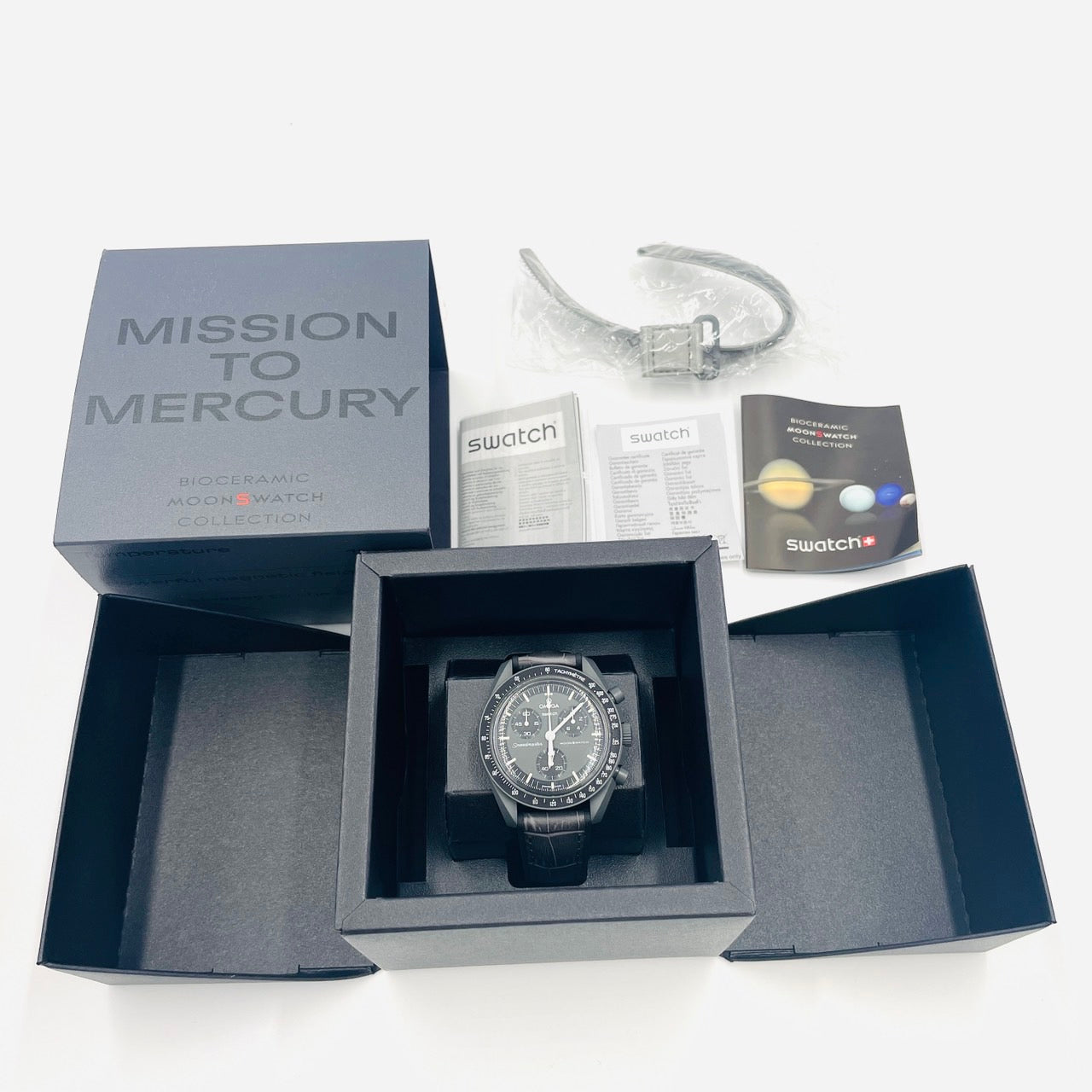OMEGA×Swatch Bioceramic Gray Leather Moonswatch MISSION TO MERCURY