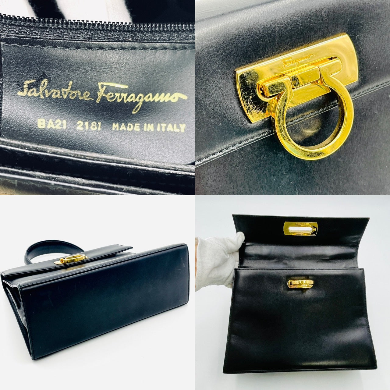Salvatore Ferragamo 2Way Gancini Black Chain Leather Hand Bag