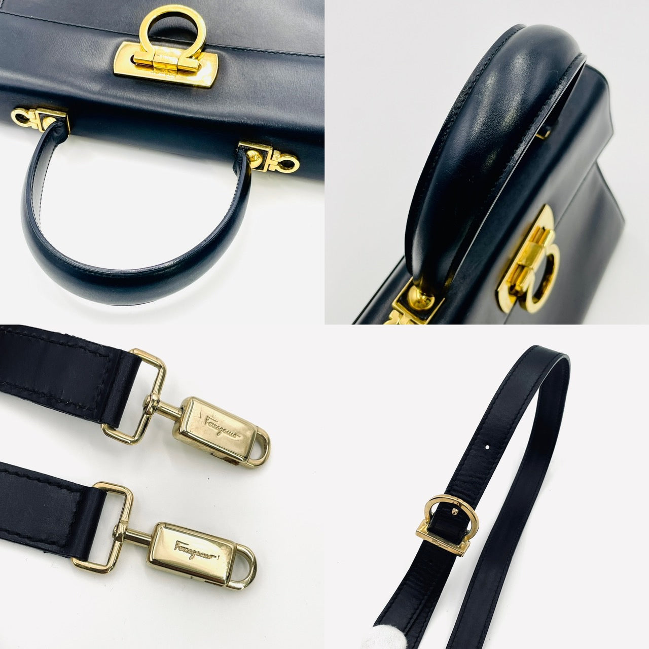 Salvatore Ferragamo 2Way Gancini Black Chain Leather Hand Bag