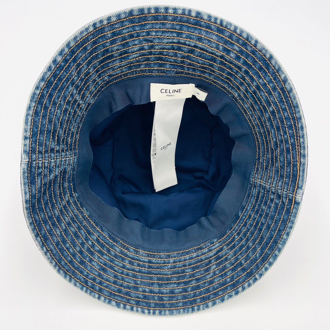 CELINE Bucket Hat Union Wash Denim Size Medium Blue Cotton