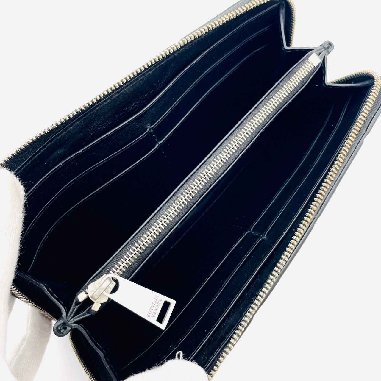 BOTTEGA VENETA Intrecciato Men Long Wallet Black Leather