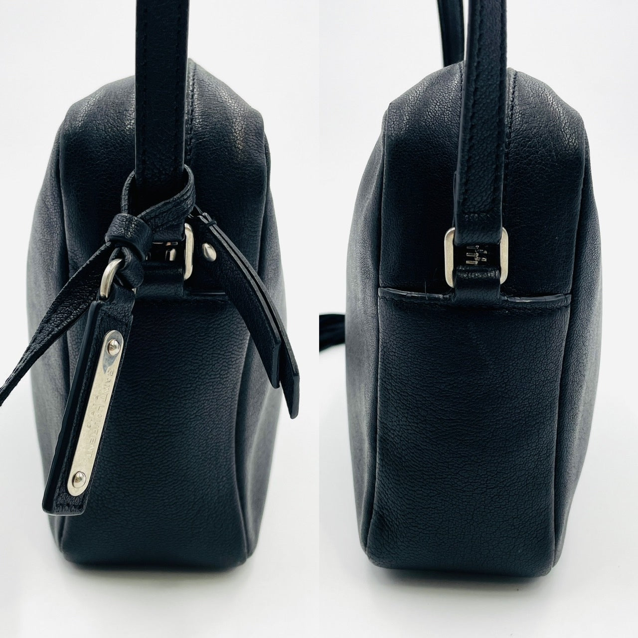 YVES SAINT LAURENT Fringe Shoulder Leather Black Logo Bag