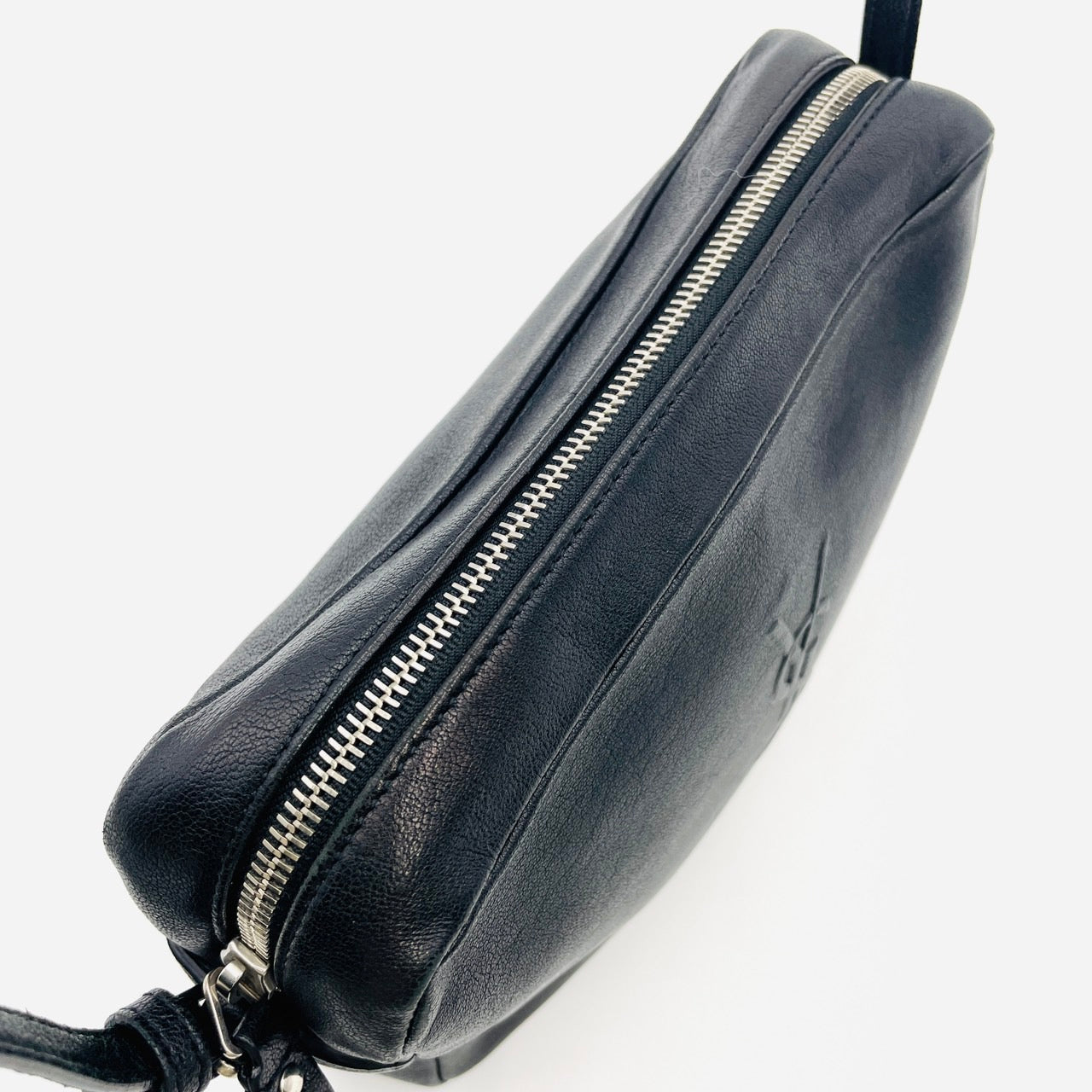 YVES SAINT LAURENT Fringe Shoulder Leather Black Logo Bag