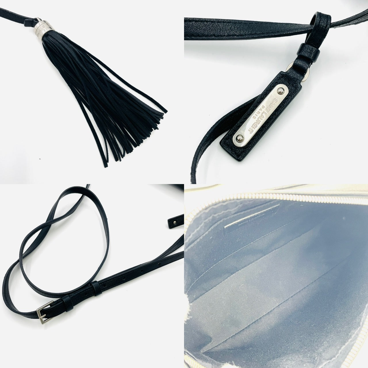 YVES SAINT LAURENT Fringe Shoulder Leather Black Logo Bag