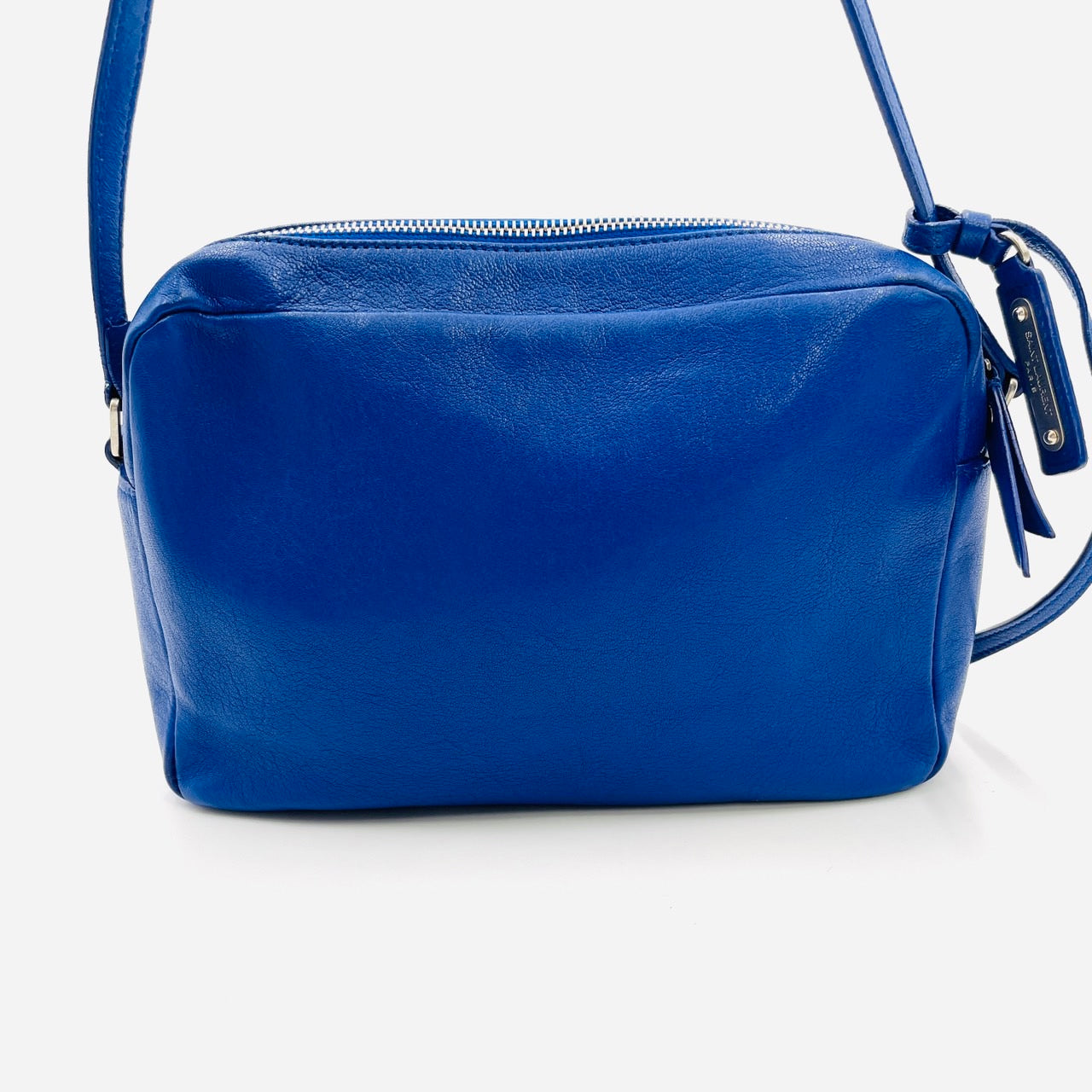 YVES SAINT LAURENT Fringe Shoulder Leather Blue Logo Bag
