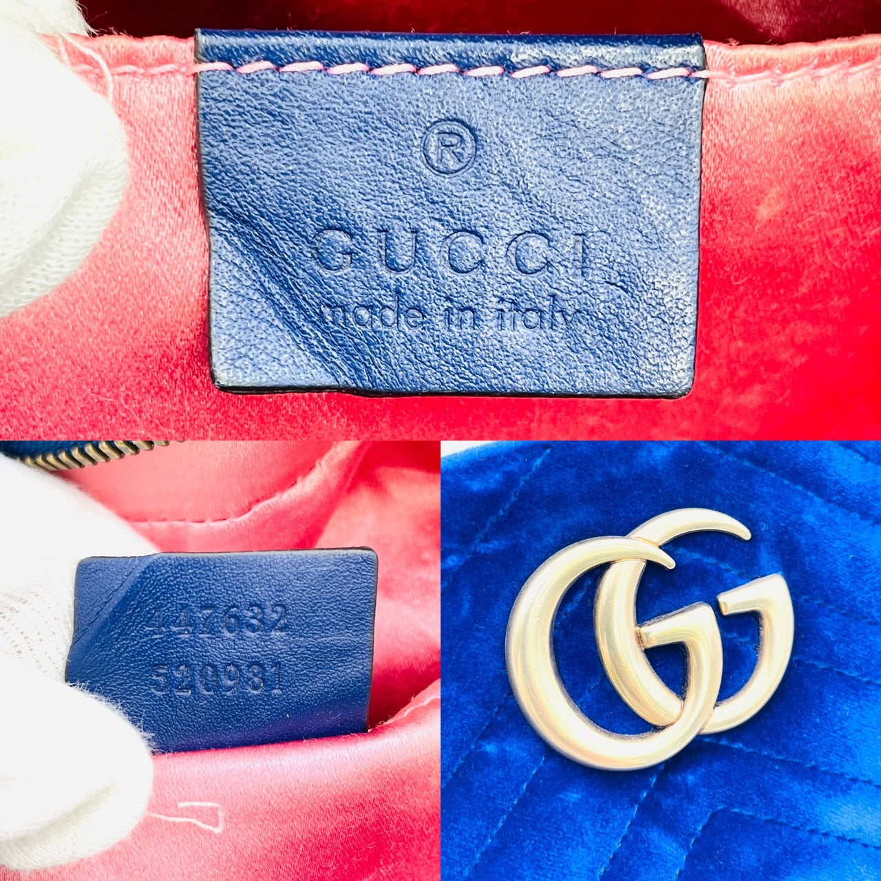 GUCCI Velvet Leather Blue Chain Shoulder Bag