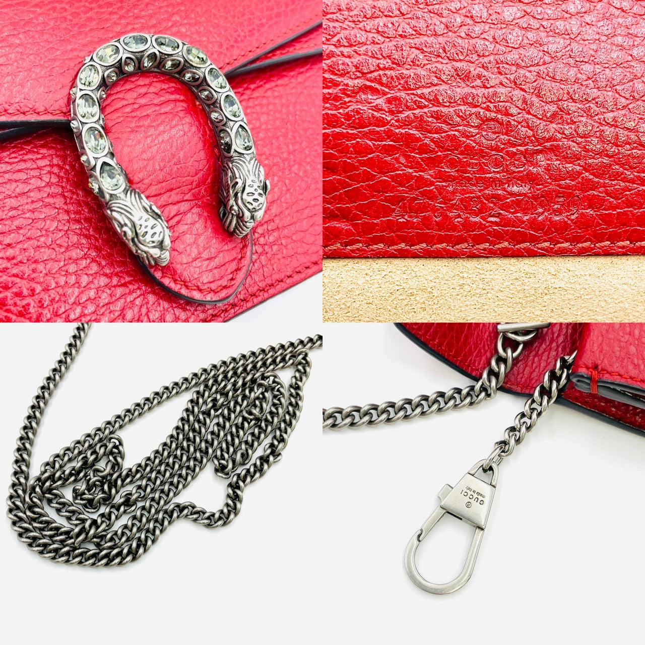 GUCCI Dionysus Chain Leather Shoulder Bag Red