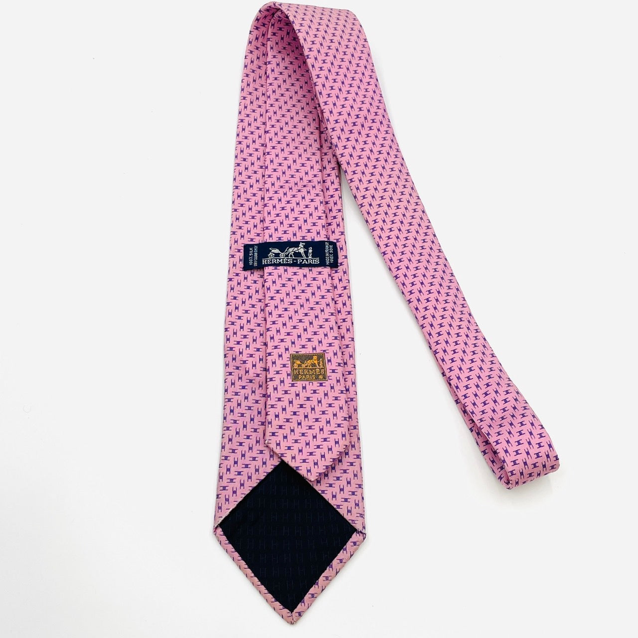 HERMES Tie Pink 100% silk