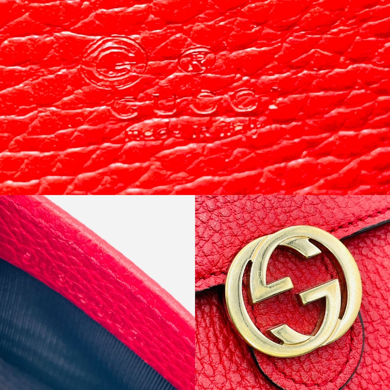 GUCCI Chain Leather Shoulder Bag Red