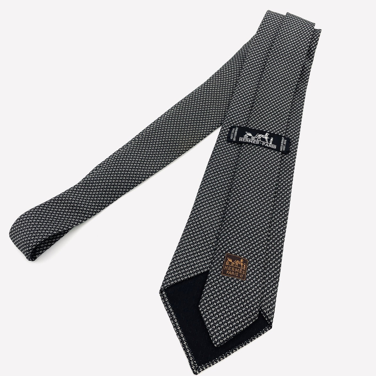 HERMES Tie Gray Black 100% silk