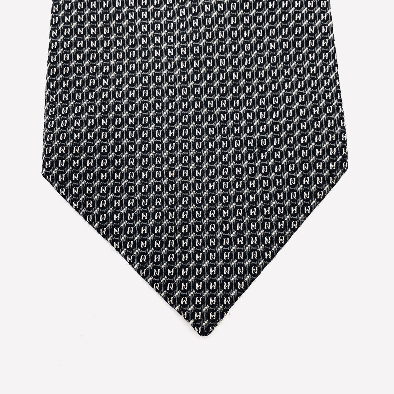 HERMES Tie Gray Black 100% silk
