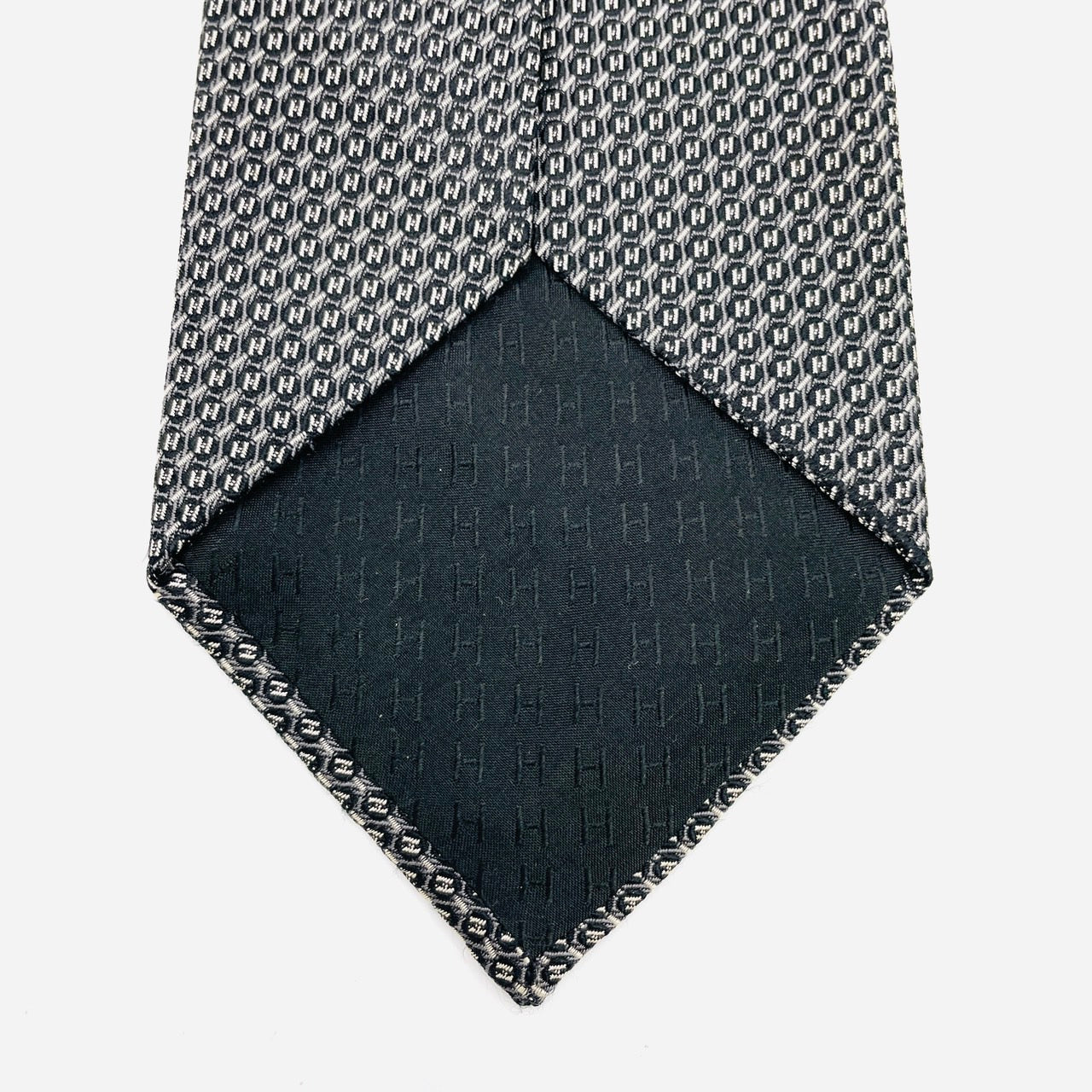 HERMES Tie Gray Black 100% silk